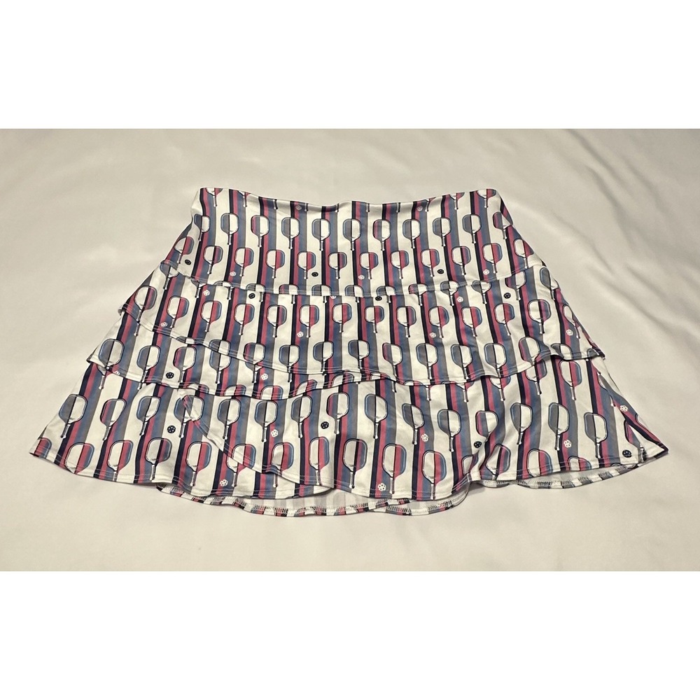 Lucky in Love Skort Womens XL Pickleball Paddle Print Tiered Ruffle Tennis Skirt - Picture 3 of 5